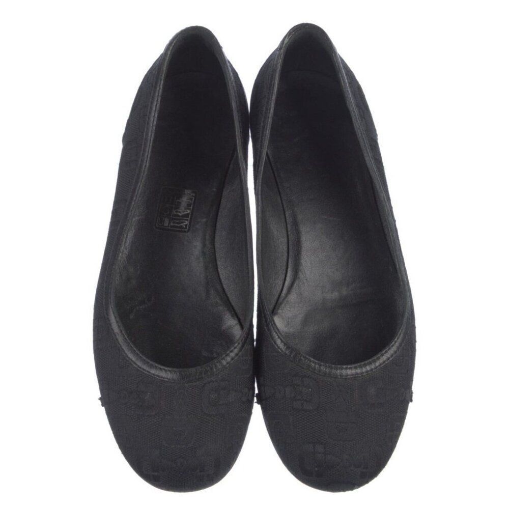 Gucci Authentic Solid Black Canvas Round Toe Ballet Flats 5 - Picture 3 of 10